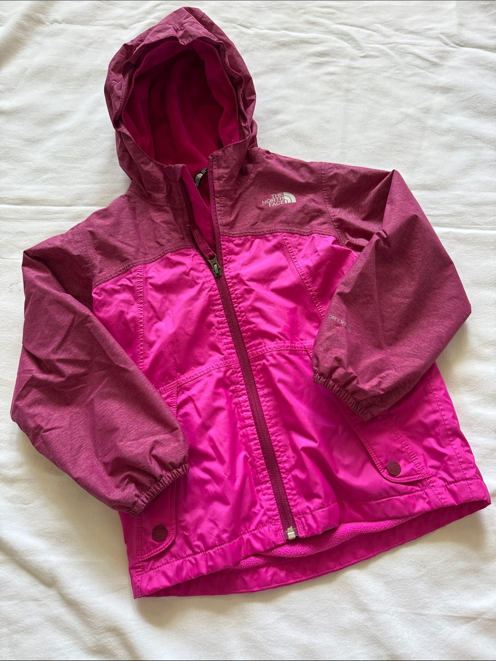 The North Face Girls' Two-Tone Bright Pink Hooded Raincoat